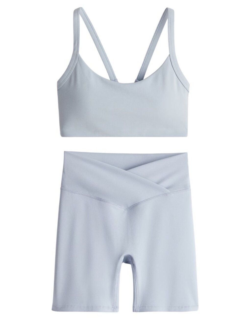 (NWT) H&M - light blue medium support sports bra & bike shorts set (XL)